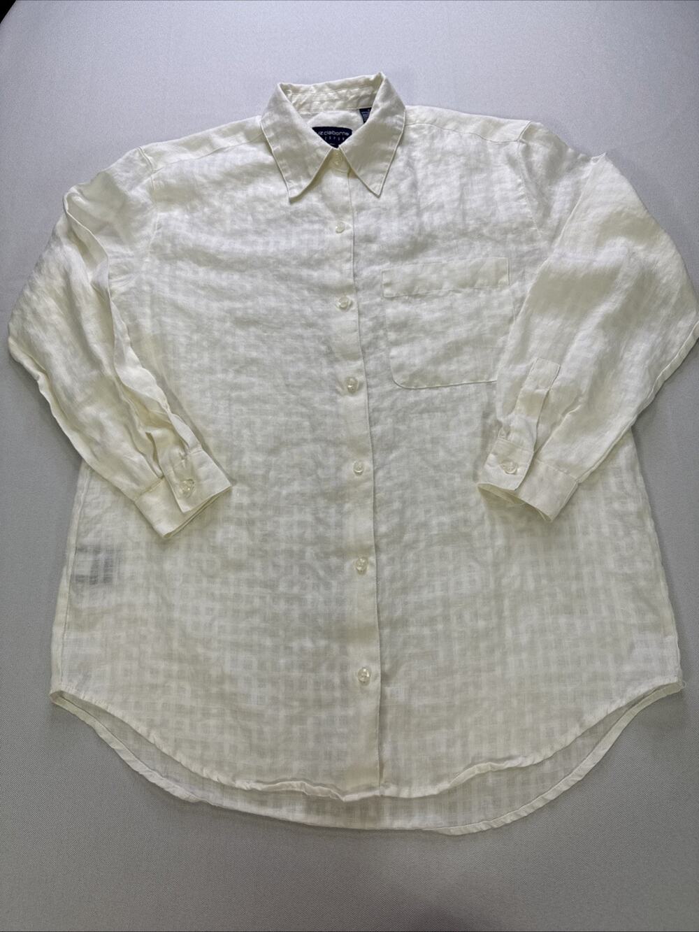 Vintage Liz Claiborne LizSport Irish Linen Button Front Shirt Womens S White